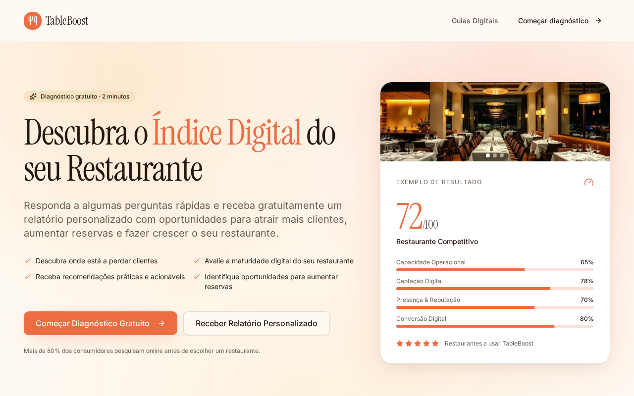 Página inicial do website TableBoost